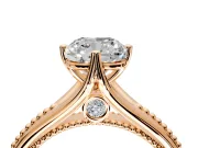 Solitaire Engagement Ring Setting for Cushion Cut Center with Milgrain Cathedral Band and Prong Head in Rose Gold