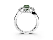 3 Stone Engagement Ring Setting for Fancy Green Radiant Cut Center with Raised Basket Heads and Prong Head in White Gold