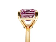 Minimalist Solitaire Engagement Ring Setting for Fancy Pink Asscher Cut Center with Thin Band and Prong Head in Yellow Gold