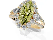 Halo Engagement Ring Setting for Fancy Yellow Marquise Center with Two-Strand Split Shank and Prong Head in Yellow Gold