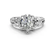 Solitaire Engagement Ring Setting for Pear-Shaped Center with Filigree Accent Basket and Prong Head in Platinum