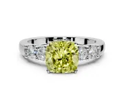 5 Stone Engagement Ring Setting for Fancy Yellow Cushion Cut Center with Plain Band and Prong Head in Platinum