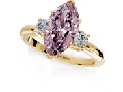 3 Stone Engagement Ring Setting for Fancy Pink Marquise Center with Wide Plain Band and Prong Head in Yellow Gold