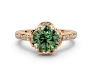 Floral Engagement Ring Setting for Fancy Green Round Cut Center with Four Accent Clusters and Prong Head in Rose Gold