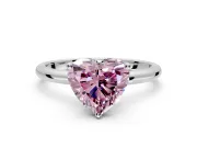 Hidden Halo Engagement Ring Setting for Fancy Pink Heart-Shaped Center with Thin Round-Wire Band and Prong Head in Platinum