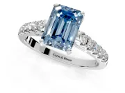 Solitaire Engagement Ring Setting for Fancy Blue Emerald Cut Center with Partway Pave Band and Prong Head in Platinum