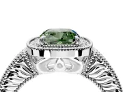 Milgrain Halo Engagement Ring Setting for Fancy Green Cushion Cut Center with Pave Band and Prong Head in Platinum