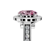 Halo Engagement Ring Setting for Fancy Pink Oval Center with Outer Bezel Rim, Pave Band and Prong Head in Platinum