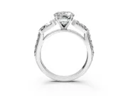 Channel-Set Engagement Ring Setting for Round Cut Center with Baguette Band and Prong Head in Sterling Silver