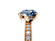 Milgrain Pave Engagement Ring Setting for Fancy Blue Heart-Shaped Center with Accent Band and Prong Head in Rose Gold