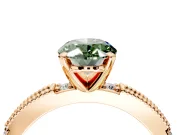 Solitaire Engagement Ring Setting for Fancy Green Oval Center with Milgrain-Edged Pave Band and Prong Head in Rose Gold