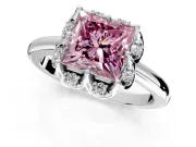 Floral Frame Engagement Ring Setting for Fancy Pink Princess Cut Center with Accent Clusters and Prong Head in Platinum