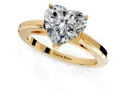 Solitaire Engagement Ring Setting for Heart-Shaped Center with Flat-Sided Plain Band and Prong Head in Yellow Gold