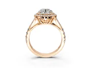 Double Halo Engagement Ring Setting for Round Cut Center with Narrow Pave Split Shank and Prong Head in Rose Gold