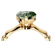 Solitaire Engagement Ring Setting for Fancy Green Heart-Shaped Center with Bamboo Band and Prong Head in Yellow Gold