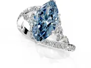 Solitaire Engagement Ring Setting for Fancy Blue Marquise Center with Pave Bypass Twist Band and Prong Head in Sterling Silver