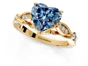 Solitaire Engagement Ring Setting for Fancy Blue Heart-Shaped Center with Marquise and Bezel Accents and Prong Head in Yellow Gold