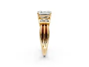 Solitaire Engagement Ring Setting for Asscher Cut Center with Grooved Bar Accent Band and Prong Head in Yellow Gold