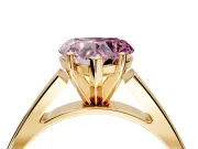 Solitaire Engagement Ring Setting for Fancy Pink Heart-Shaped Center with Tapered Split Shoulders and Prong Head in Yellow Gold