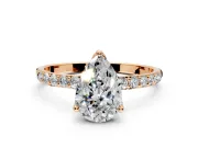 Solitaire Engagement Ring Setting for Pear-Shaped Center with Fine Pave Accents and Prong Head in Rose Gold
