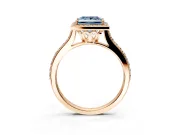 Halo Engagement Ring Setting for Fancy Blue Princess Cut Center with Pave Accents, Heart Basket and Prong Head in Rose Gold
