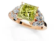 Leaf Cluster Engagement Ring Setting for Fancy Yellow Princess Cut Center with Marquise Accents and Prong Head in Rose Gold