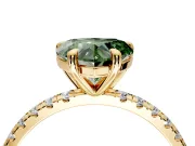 Solitaire Engagement Ring Setting for Fancy Green Heart-Shaped Center with Fine Pave Narrow Band and Prong Head in Yellow Gold