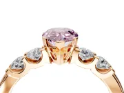 5 Stone Engagement Ring Setting for Fancy Pink Pear-Shaped Center with Plain Band and Prong Head in Rose Gold