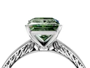 Solitaire Engagement Ring Setting for Fancy Green Princess Cut Center with Engraved Milgrain Band and Prong Head in Sterling Silver