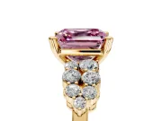 Cluster Engagement Ring Setting for Fancy Pink Asscher Cut Center with 2-Row Shoulder Clusters and Prong Head in Yellow Gold