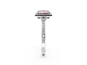 Halo Engagement Ring Setting for Fancy Pink Princess Cut Center with Pave Accents, Heart Basket and Prong Head in Sterling Silver