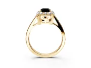 Floral Halo Engagement Ring Setting for Fancy Black Emerald Cut Center with Large Halo Accents and Prong Head in Yellow Gold