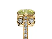 Cathedral Engagement Ring Setting for Fancy Yellow Radiant Cut Center with Antique-Style Pave Band and Prong Head in Yellow Gold
