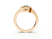Halo Engagement Ring Setting for Fancy Green Emerald Cut Center with Milgrain Halo, Pave Band and Prong Head in Rose Gold
