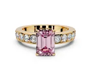 Solitaire Engagement Ring Setting for Fancy Pink Emerald Cut Center with Channel-Set Accents and Prong Head in Yellow Gold