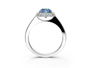Halo Engagement Ring Setting for Fancy Blue Cushion Cut Center with Plain Tapered Band and Prong Head in Platinum