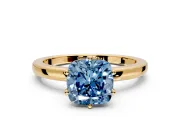 Solitaire Engagement Ring Setting for Fancy Blue Cushion Cut Center with Plain Band and Tulip Prong Head in Yellow Gold
