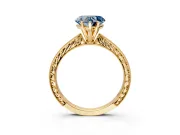 Solitaire Engagement Ring Setting for Fancy Blue Heart-Shaped Center with Engraved Milgrain Band and Prong Head in Yellow Gold