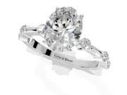 Solitaire Engagement Ring Setting for Oval Center with Bezel Station Band and Prong Head in Sterling Silver