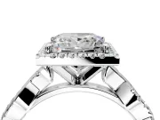 Halo Engagement Ring Setting for Princess Cut Center with Pave and Plain Twist Band and Prong Head in Platinum
