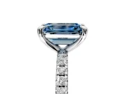 Solitaire Engagement Ring Setting for Fancy Blue Emerald Cut Center with Fine Pave Narrow Band and Prong Head in White Gold