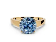 Solitaire Engagement Ring Setting for Fancy Blue Round Cut Center with Tapered Split Shoulders and Prong Head in Yellow Gold
