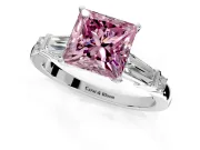 Bar-Set Engagement Ring Setting for Fancy Pink Princess Cut Center with Tapered Baguette Accents and Prong Head in White Gold