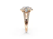 Halo Engagement Ring Setting for Pear-Shaped Center with Two-Strand Split Shank and Prong Head in Rose Gold