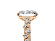 Cluster Engagement Ring Setting for Radiant Cut Center with Round Cut Accent Band and Prong Head in Rose Gold