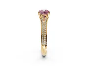 Solitaire Engagement Ring Setting for Fancy Pink Cushion Cut Center with Pave Rail Split Shank and Prong Head in Yellow Gold