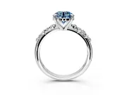 Solitaire Engagement Ring Setting for Fancy Blue Round Cut Center with Trailing Leaf Accent Band and Prong Head in Sterling Silver