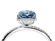 Hidden Halo Engagement Ring Setting for Fancy Blue Radiant Cut Center with Pave Band and Prong Head in White Gold