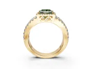 Halo Engagement Ring Setting for Fancy Green Princess Cut Center with Wide-Open Pave Split Shank and Prong Head in Yellow Gold