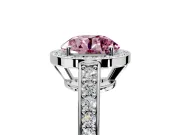 Bezel-Framed Halo Engagement Ring Setting for Fancy Pink Round Cut Center with Pave Band and Prong Head in Sterling Silver